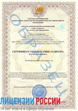 Образец сертификата соответствия аудитора №ST.RU.EXP.00006030-1 Менделеево Сертификат ISO 27001